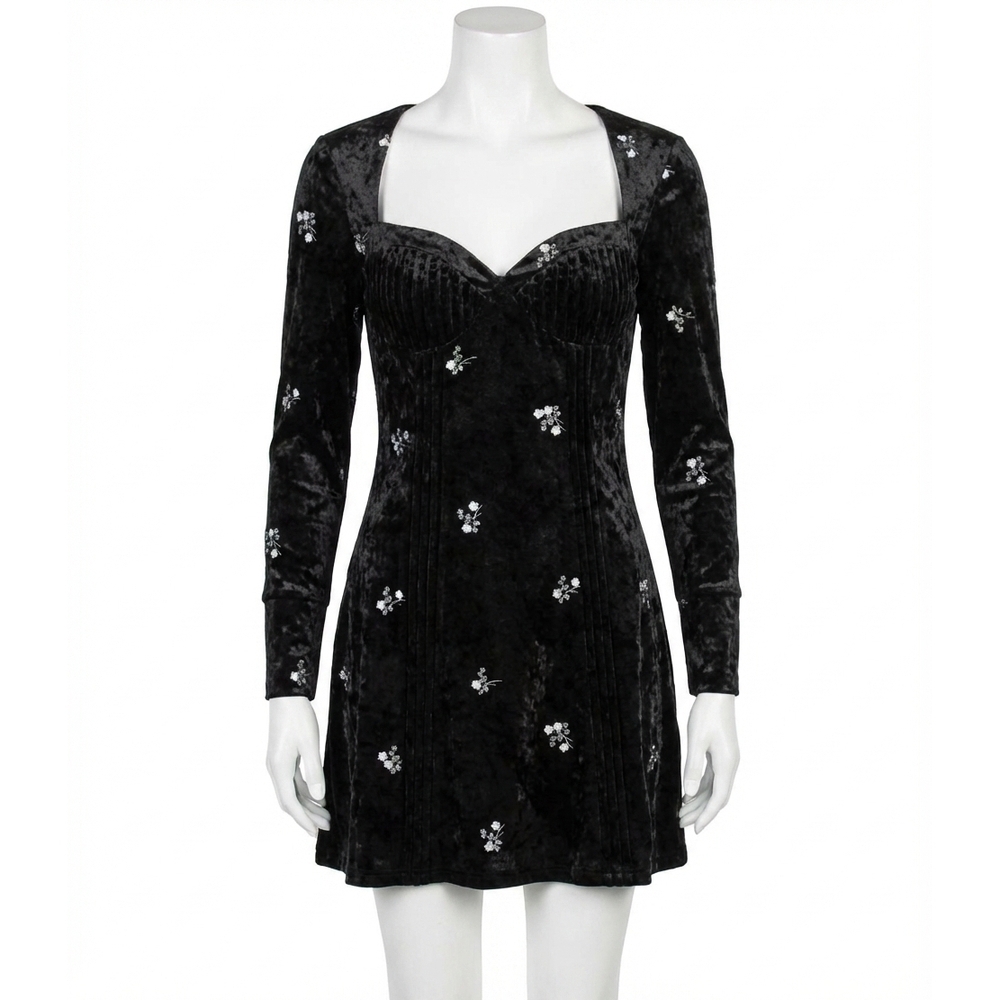 NEW KESTAN talia velvet mini dress in black